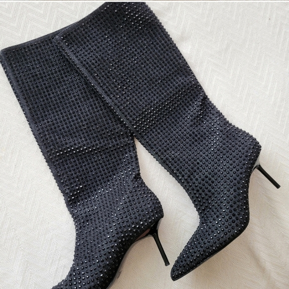 Zara NWT Pointed Toe Rhinestone heeled knee high boots - Picture 10 of 12